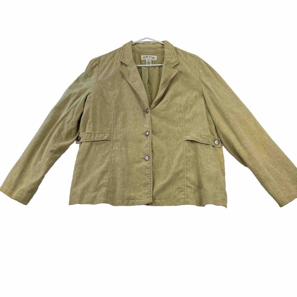 Orvis womens Blazer Jacket 16 Linen Blend Lined Long Sleeve Green‎ Career Boho